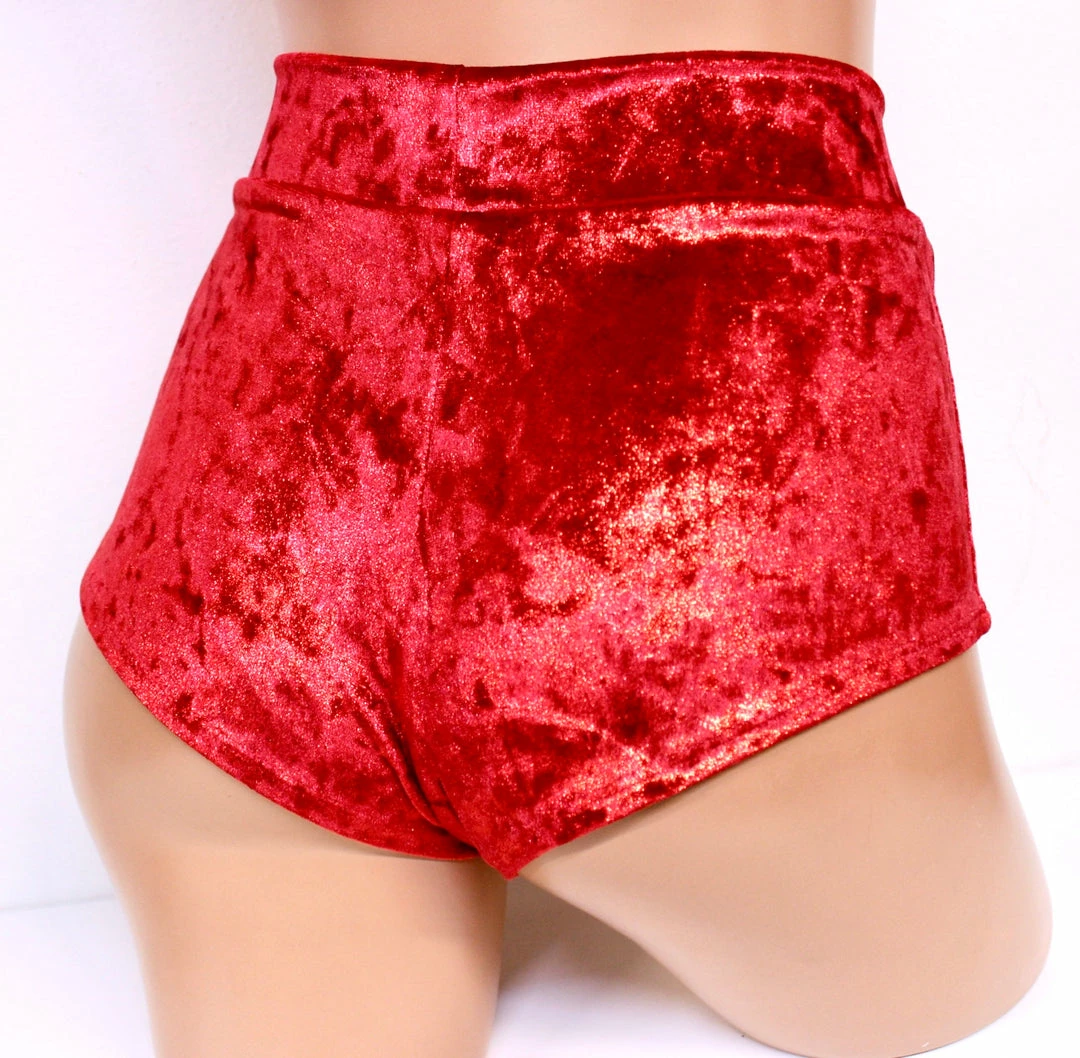 The Sugarpuss Collection Red Metallic Velvet Cheeky Shorts Shorts & Pin-Up Bottoms 4 The Sugarpuss Collection Red Metallic Velvet Cheeky Shorts Shorts & Pin-Up Bottoms