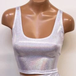 The Sugarpuss Collection Rollergirls And Disco Babes Hologram Crop Tank In White