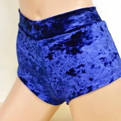 The Sugarpuss Collection Crushed Velvet Highwaist Cheeky Shorts In Royal Blue Lush Velvets