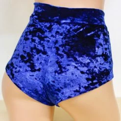 The Sugarpuss Collection Crushed Velvet Highwaist Cheeky Shorts In Royal Blue Lush Velvets