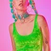 The Sugarpuss Collection Neon Crushed Velvet Crop Tank In Green Neons!