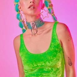 The Sugarpuss Collection Neon Crushed Velvet Crop Tank In Green Neons!