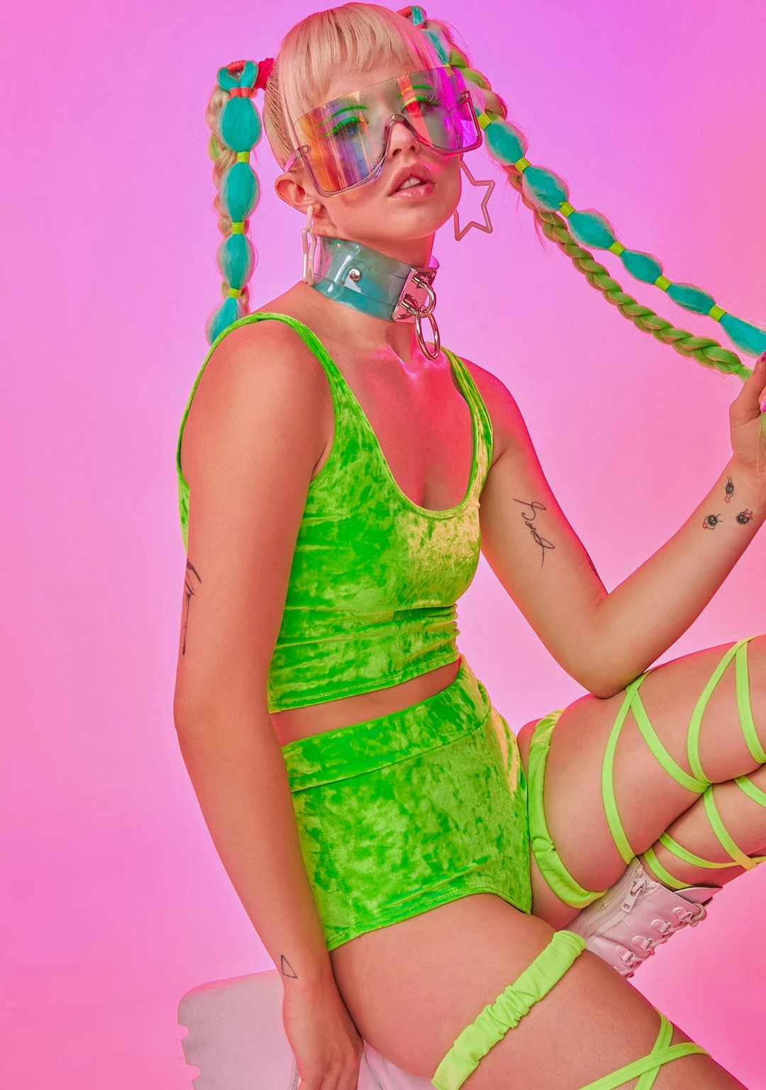 The Sugarpuss Collection Neon Crushed Velvet Crop Tank In Green Neons! 3 The Sugarpuss Collection Neon Crushed Velvet Crop Tank In Green Neons!