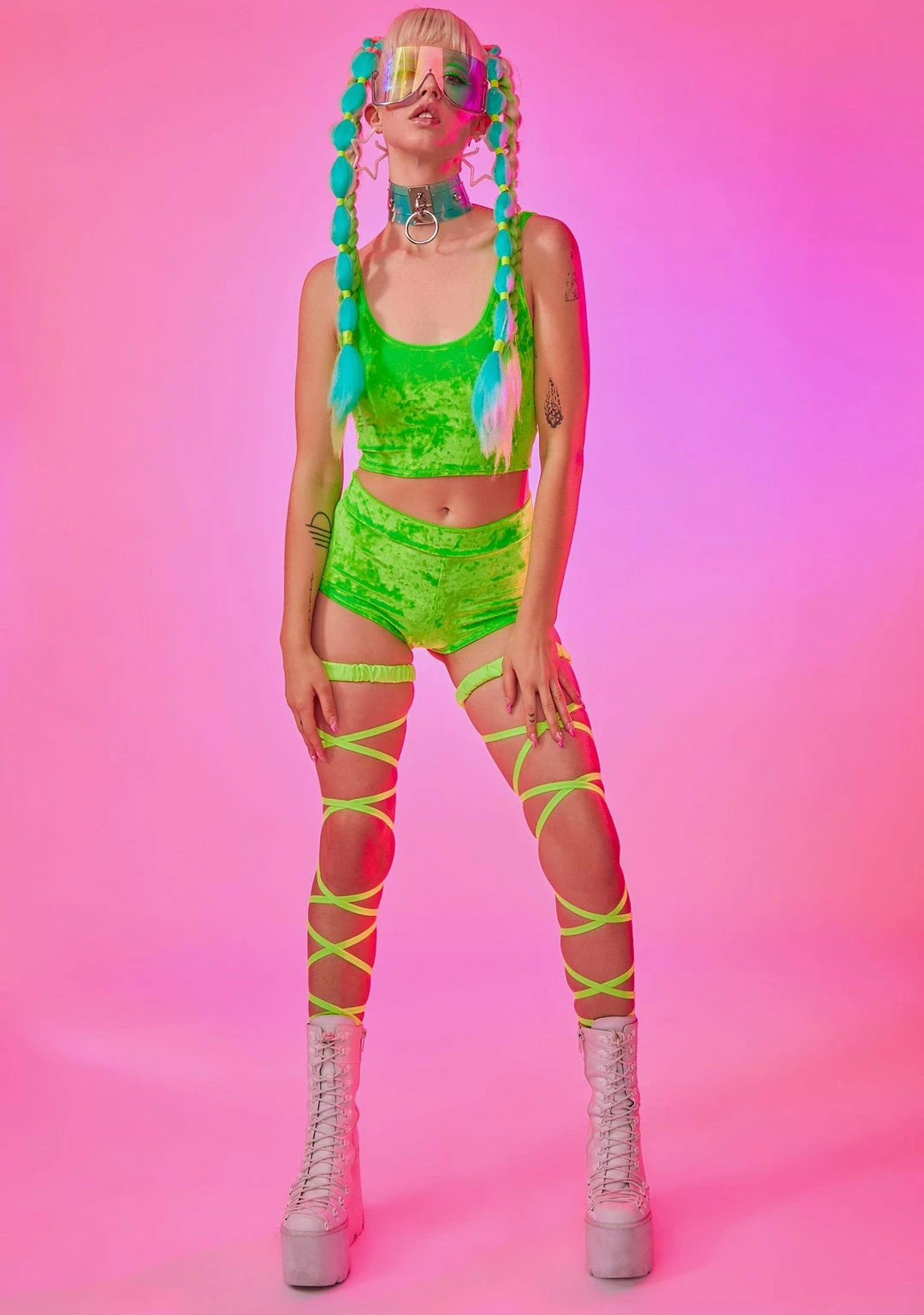 The Sugarpuss Collection Neons! Neon Crushed Velvet Highwaist Cheeky Shorts In Green 4 The Sugarpuss Collection Neons! Neon Crushed Velvet Highwaist Cheeky Shorts In Green