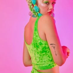 The Sugarpuss Collection Neon Crushed Velvet Crop Tank In Green Neons!