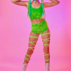 The Sugarpuss Collection Neons! Neon Crushed Velvet Highwaist Cheeky Shorts In Green 7 The Sugarpuss Collection Neons! Neon Crushed Velvet Highwaist Cheeky Shorts In Green