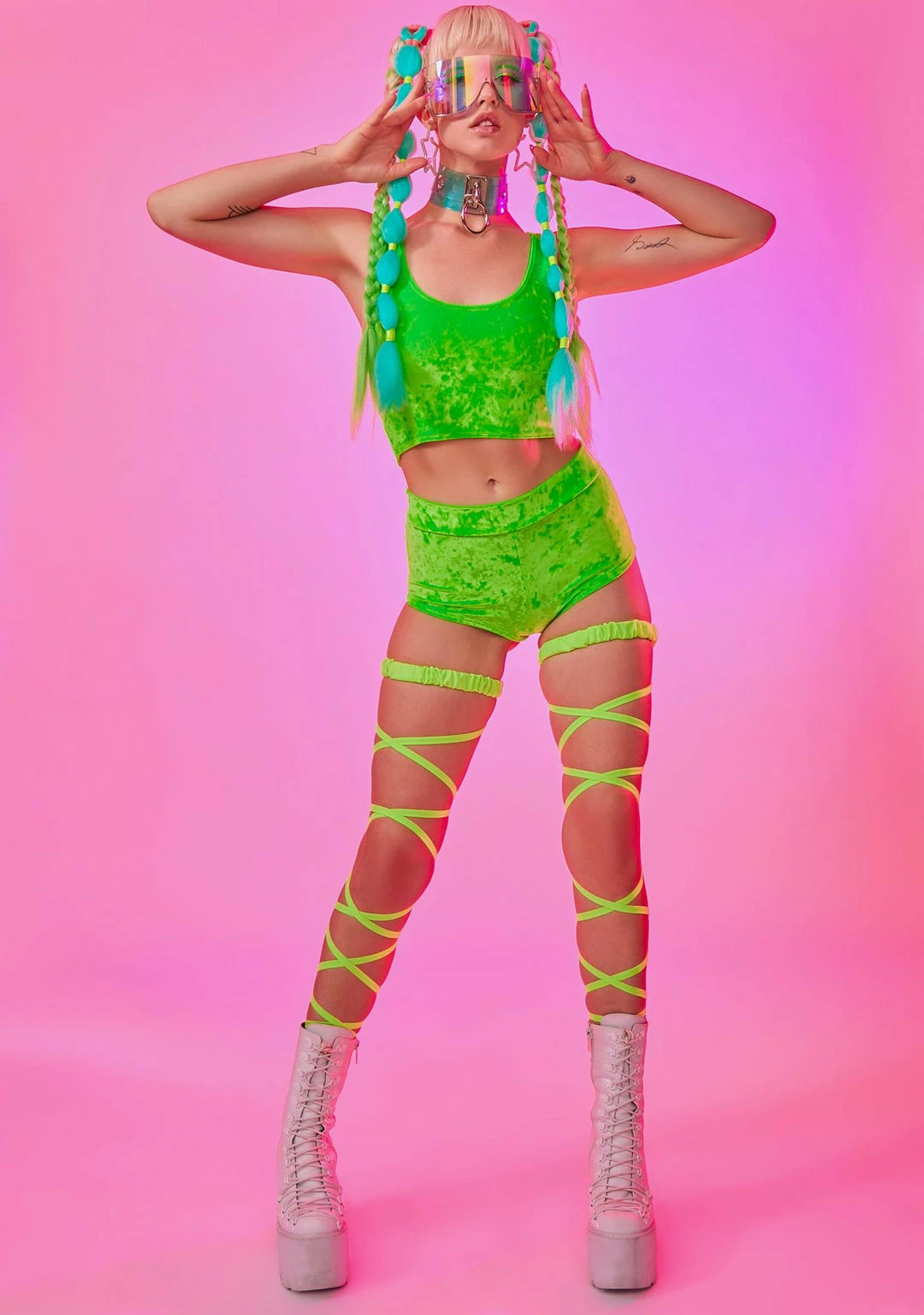 The Sugarpuss Collection Neons! Neon Crushed Velvet Highwaist Cheeky Shorts In Green 3 The Sugarpuss Collection Neons! Neon Crushed Velvet Highwaist Cheeky Shorts In Green