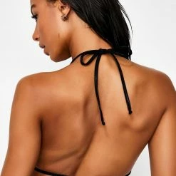 The Sugarpuss Collection Oil Slick & Dark Metallic Swim Hologram Triangle Bikini Top In Gunmetal