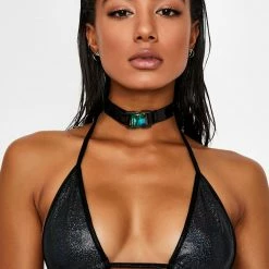 The Sugarpuss Collection Oil Slick & Dark Metallic Swim Hologram Triangle Bikini Top In Gunmetal
