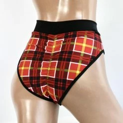 The Sugarpuss Collection Plaid Highcut Cheeky Shorts In Red Modern Plaids