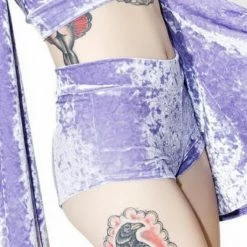 The Sugarpuss Collection Crushed Velvet Highwaist Cheeky Shorts In Lavender Pastel Cupcake 9 The Sugarpuss Collection Crushed Velvet Highwaist Cheeky Shorts In Lavender Pastel Cupcake