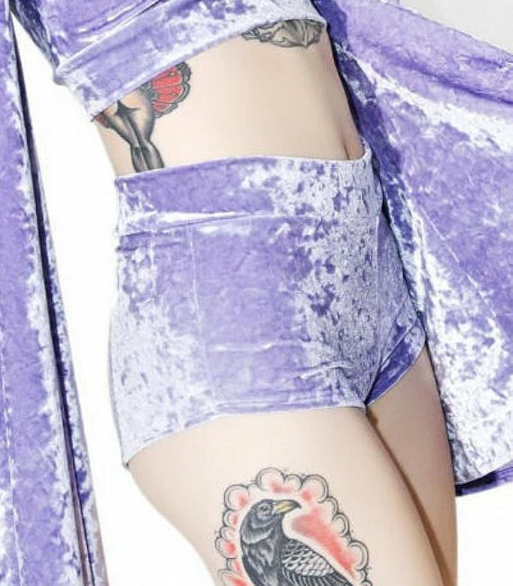 The Sugarpuss Collection Crushed Velvet Highwaist Cheeky Shorts In Lavender Pastel Cupcake 4 The Sugarpuss Collection Crushed Velvet Highwaist Cheeky Shorts In Lavender Pastel Cupcake