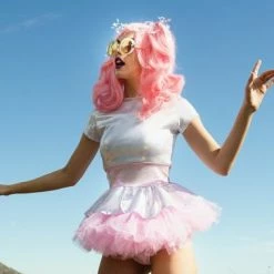 The Sugarpuss Collection Hologram Peplum Top In Baby Pink Hologram Has Landed