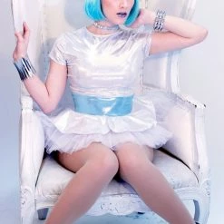 The Sugarpuss Collection Hologram Peplum Top In Baby Blue Hologram Has Landed