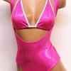 The Sugarpuss Collection Hologram One Piece Suspender Suit With Rioback In Neon Pink See Ya At The Festie!