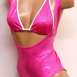 The Sugarpuss Collection Hologram One Piece Suspender Suit With Rioback In Neon Pink See Ya At The Festie!