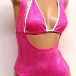 The Sugarpuss Collection Hologram One Piece Suspender Suit With Rioback In Neon Pink See Ya At The Festie!
