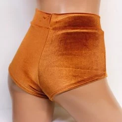 The Sugarpuss Collection See Ya At The Festie! Plush Velvet Highwaist Cheeky Shorts In Caramel