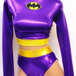 The Sugarpuss Collection Purple Bat Hero Costume Set With Long Sleeve Top With Highcut Bottoms