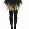 Leg Avenue Opaque Thigh High Stockings In Black With Neon Green Bows Sock Obsession