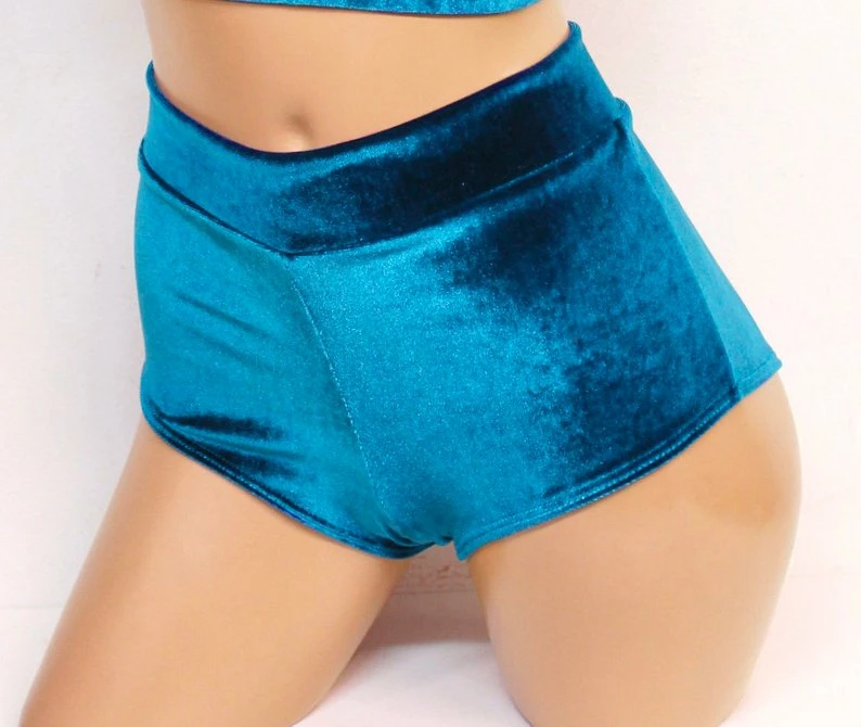 The Sugarpuss Collection Plush Velvet Highwaist Cheeky Shorts In Teal 1 The Sugarpuss Collection Plush Velvet Highwaist Cheeky Shorts In Teal
