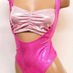 The Sugarpuss Collection Hologram Suspender Thongback Suit In Neon Pink
