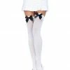 Leg Avenue Opaque Thigh High Stockings In White With Black Bows