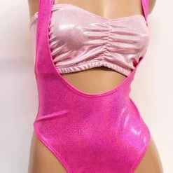 The Sugarpuss Collection Hologram Suspender Thongback Suit In Neon Pink