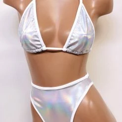The Sugarpuss Collection See Ya At The Festie! Hologram Highcut Triangle Bikini In Iridescent