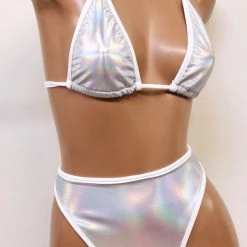 The Sugarpuss Collection See Ya At The Festie! Hologram Highcut Triangle Bikini In Iridescent