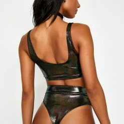 The Sugarpuss Collection Oil Slick & Dark Metallic Swim Oil Slick Highwaist Highcut Briefs With Thongback