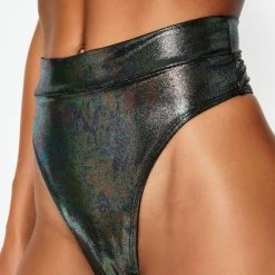 The Sugarpuss Collection Oil Slick & Dark Metallic Swim Oil Slick Highwaist Highcut Briefs With Thongback