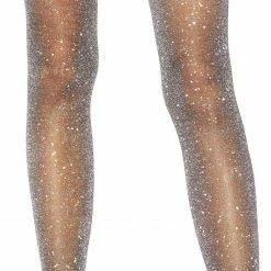 Leg Avenue Glitter Shimmer Tights In Silver And Black