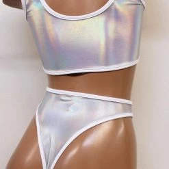 The Sugarpuss Collection See Ya At The Festie! Hologram Highcut Tank Bikini In Iridescent