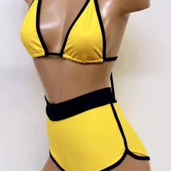 The Sugarpuss Collection Rollergirls And Disco Babes Jogger Set With Highwaist Cheeky Shorts And Bikini Top In Yellow