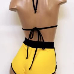 The Sugarpuss Collection Rollergirls And Disco Babes Jogger Set With Highwaist Cheeky Shorts And Bikini Top In Yellow