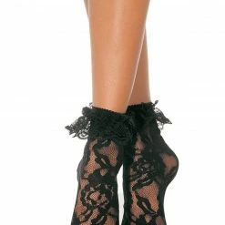 Leg Avenue Anklet Socks In Black Lace With Ruffle