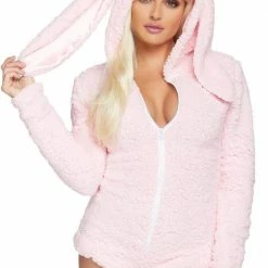 Leg Avenue Costumes Fluffy Cuddle Bunny Long Sleeve One-piece Suit In Baby Pink