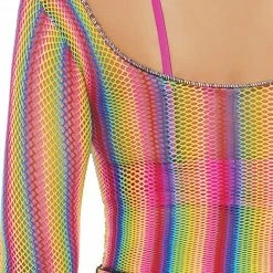 The Sugarpuss Collection Rainbow Fishnet Long Sleeve Crop Top
