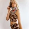 The Sugarpuss Collection Jungle Fever Plush Velvet Crop Tank In Mini Leopard