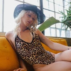 The Sugarpuss Collection Plush Velvet High Cut Halter Bodysuit In Mini Leopard Jungle Fever