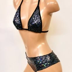 The Sugarpuss Collection Oil Slick & Dark Metallic Swim Hologram Lowrise Triangle Bikini In Mermaid