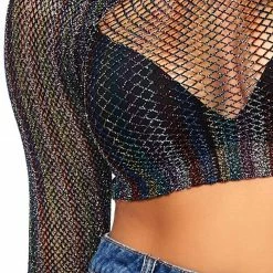 The Sugarpuss Collection Rainbow Lurex Fishnet Crop Top Rollergirls And Disco Babes