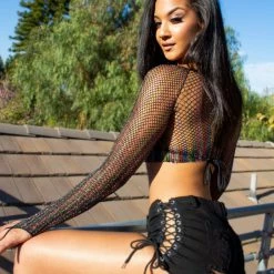 The Sugarpuss Collection Rainbow Lurex Fishnet Crop Top Rollergirls And Disco Babes