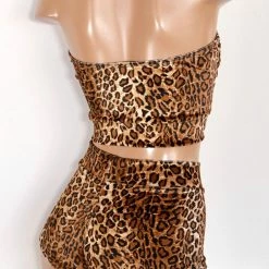 The Sugarpuss Collection Plush Velvet Tube Top In Mini Tan Leopard
