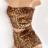The Sugarpuss Collection Plush Velvet Tube Top In Mini Tan Leopard