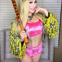 The Sugarpuss Collection Neons! Neon Crushed Velvet Highwaist Cheeky Shorts In Pink