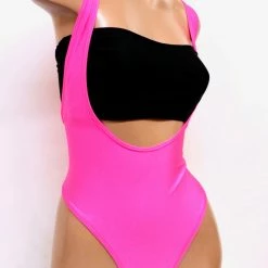 The Sugarpuss Collection Suspender Swimsuit With Thongback In Neon Pink