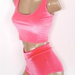 The Sugarpuss Collection Plush Velvet Highwaist Cheeky Shorts In Neon Pink