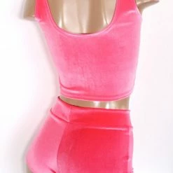 The Sugarpuss Collection Plush Velvet Highwaist Cheeky Shorts In Neon Pink